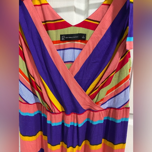 New York & Co. Stripe Tiered Dress w/Shoulder Ties Color Purple MardiGras Size L - Picture 5 of 5